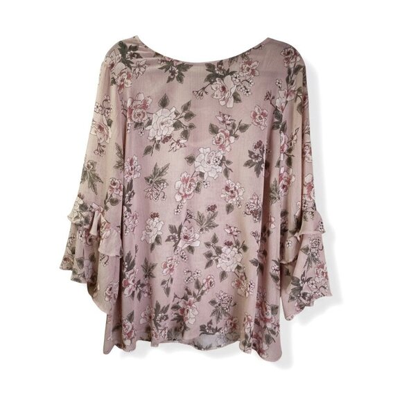 Floral Bell Sleeve Top Blush Pink Plus Size 3 By Torrid Lightweight Flowy Womens - Picture 4 of 8
